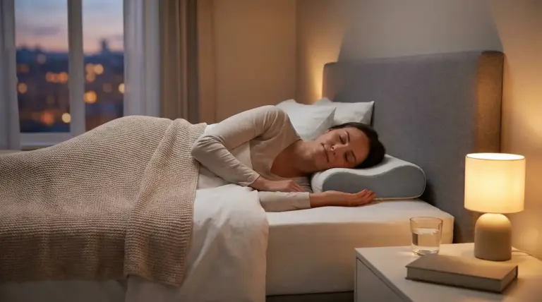 Persona che dorme su un cuscino ergonomico con postura corretta per la cervicale