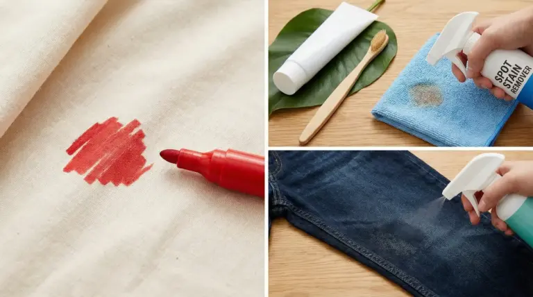 Macchia di pennarello rosso su tessuto e prodotti per la rimozione delle macchie