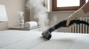 Pulizia del materasso con vapore per eliminare acari e batteri