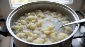 Cavolfiore lessato in una pentola su un fornello