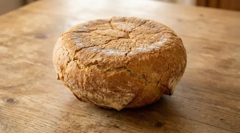 Pagnotta rustica capovolta su un tavolo di legno